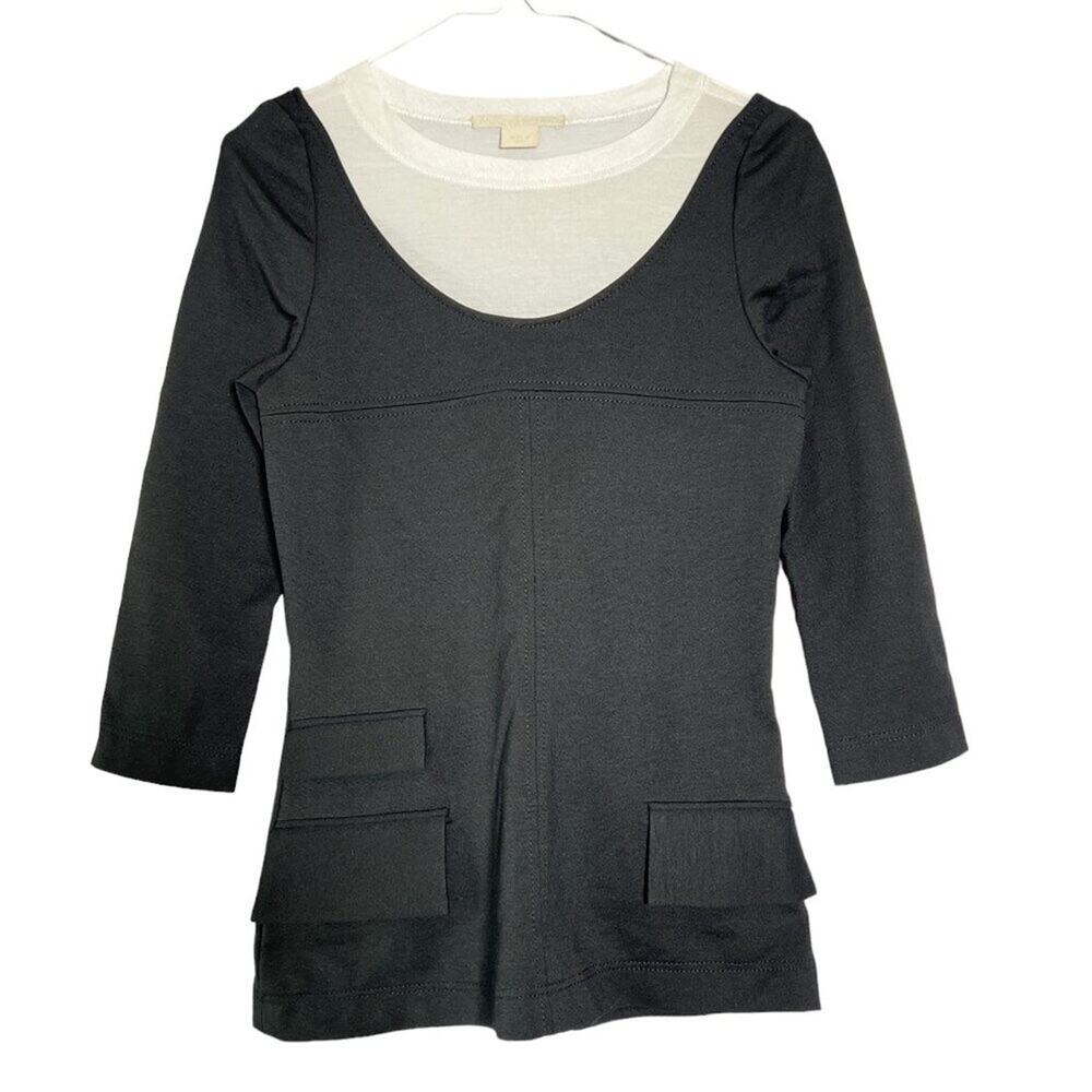 Antonio Berardi Silk Wool Blouse SIZE 4 Black White Faux Pocket Made in Italy